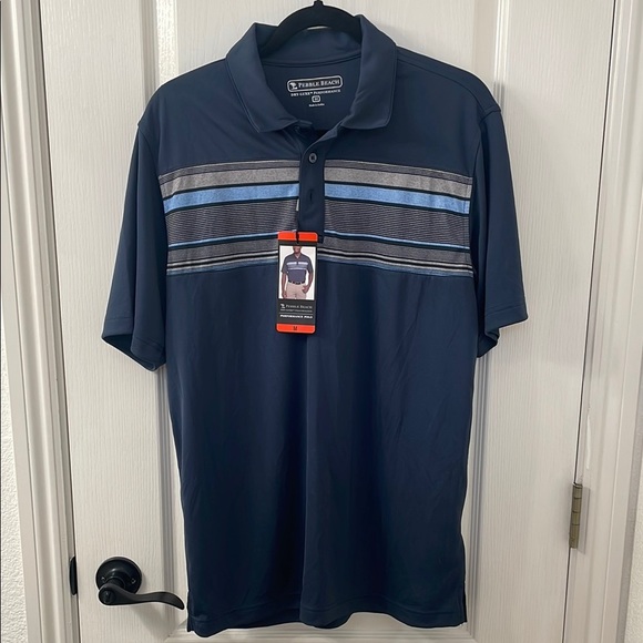 Pebble Beach Other - Pebble Beach Blue and Gray Polo Shirt Sporty Stripes
